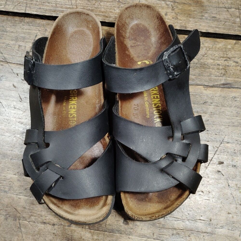 Birkenstock W6 M4 EU37 Pisa Side Braided Leather Black Slides Sandals Shoes
